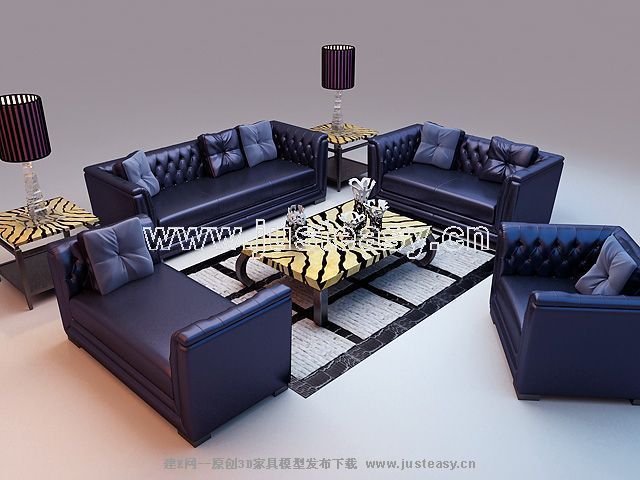 Die Kombination der blauen Ledersofa 3D-Modell (einschließlich Materialien)