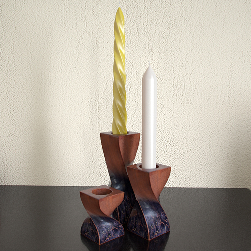 3D-Modell der Holz-Kerzenständer und Kerzen
