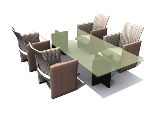 3D-Modell aus grnem Glas Esstische und Sthle
