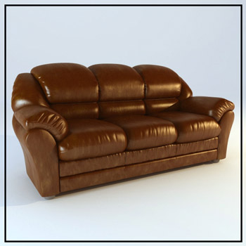Retro braune Ledercouch 3D-Modell von drei
