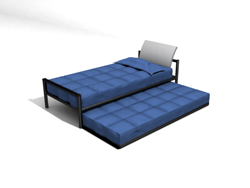 Das moderne und stilvolle blaue Bett