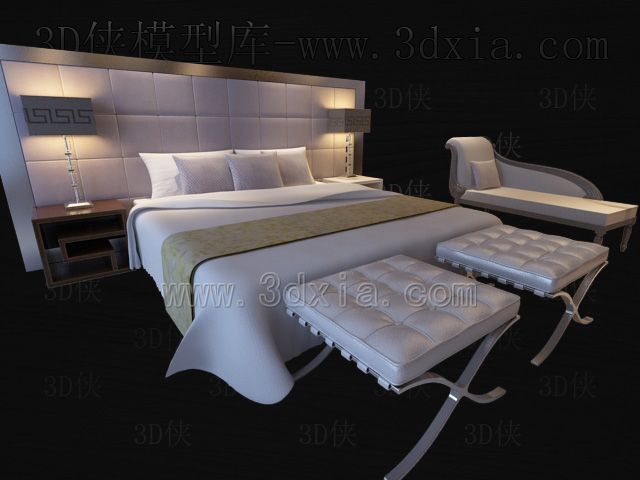 Doppelbetten mit Lampen 3D-Modelle-1
