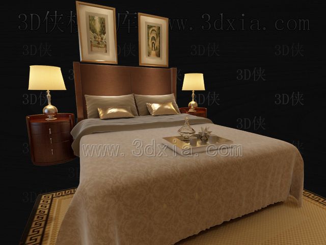 Doppelbetten mit Lampen 3D-Modelle-11