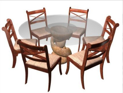Round Glas-Esstisch und Sthlen