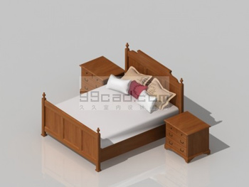 Massivholz-Doppelbett und Schrank 3D-Modell