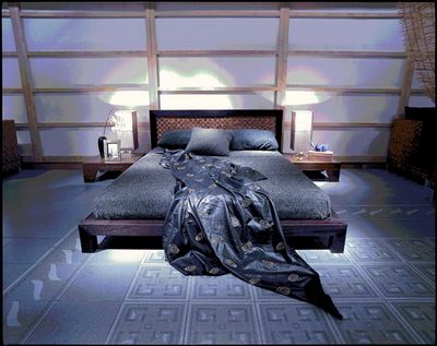 3D-Modell aus dunklem Holz Bett