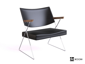 Schwarzes Leder Sessel aus Holz