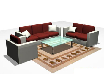 Couchtisch aus Glas Stoff Sofa 3D-Modell