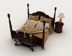 Chinesisch home braun hölzerne Doppelbett 3D-Modell