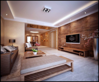 Holz Vintage-Stil Wohnzimmer 3D-Modell