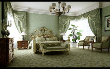 Grne pastoralen Stil Schlafzimmer 3D-Modell